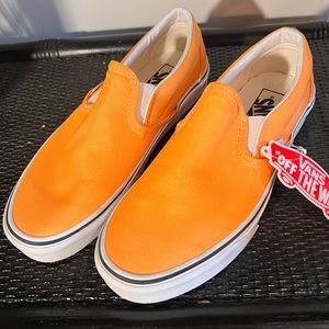 NWT Neon Orange Vans Slip On Sneakers